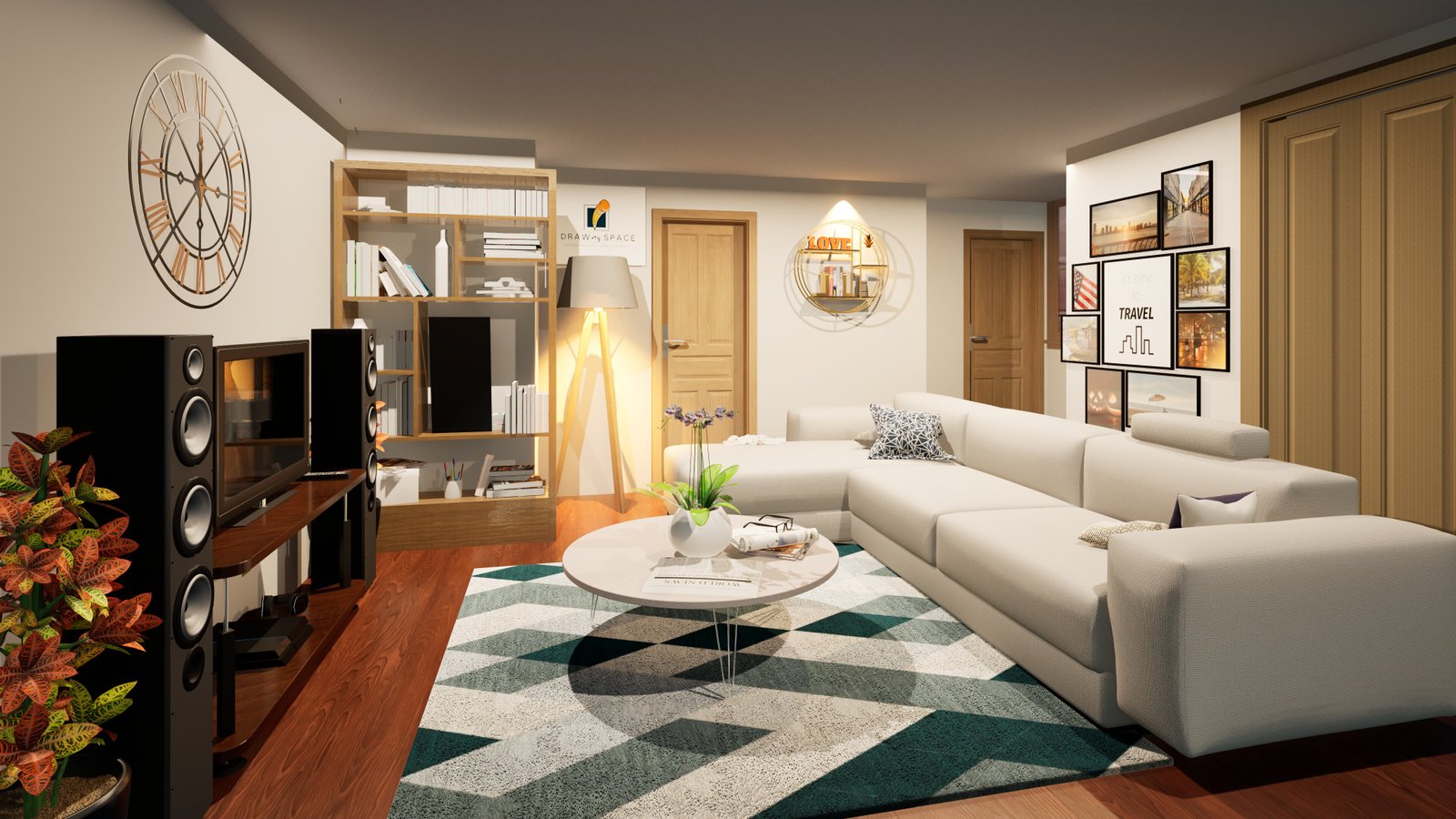 Rendering of a basement living room being finished as secondary dwelling rental unit,located in Brampton, Ontario.